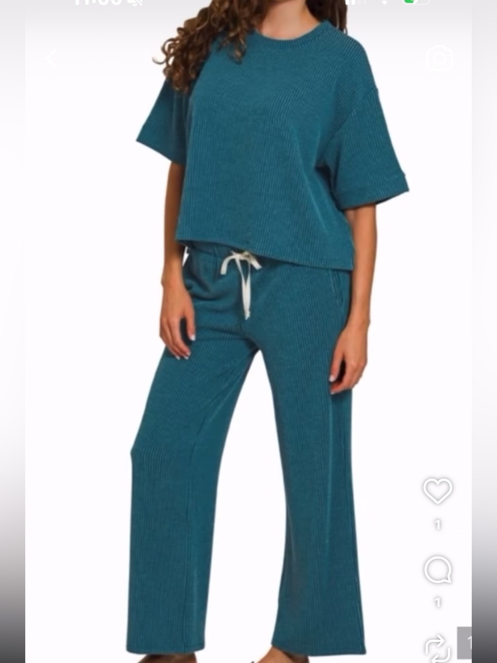 Zenana Teal Raised Ribbed Short Sleeve Tee and Pant Set